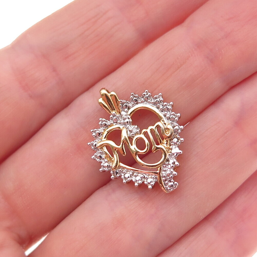 Jacmel Mauritius 925 Sterling Gold Plated Real Diamond Accent Mom Heart Pendant